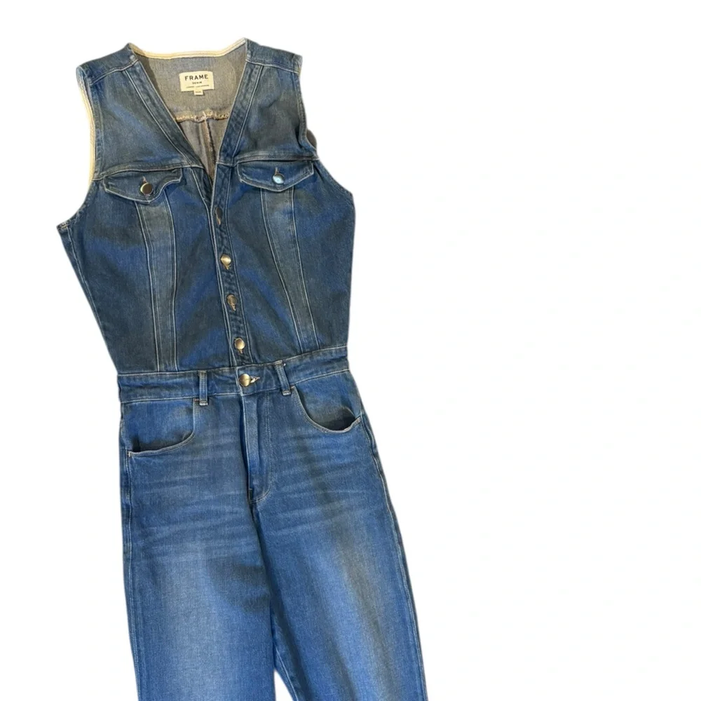 Frame Denim Blue Jeans Women's Le Slender Jumpsuit Overalls Size Medium 27 - Picture 4 of 12